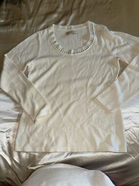 Debbie Morgan Cream Sweater with Clear Studs
